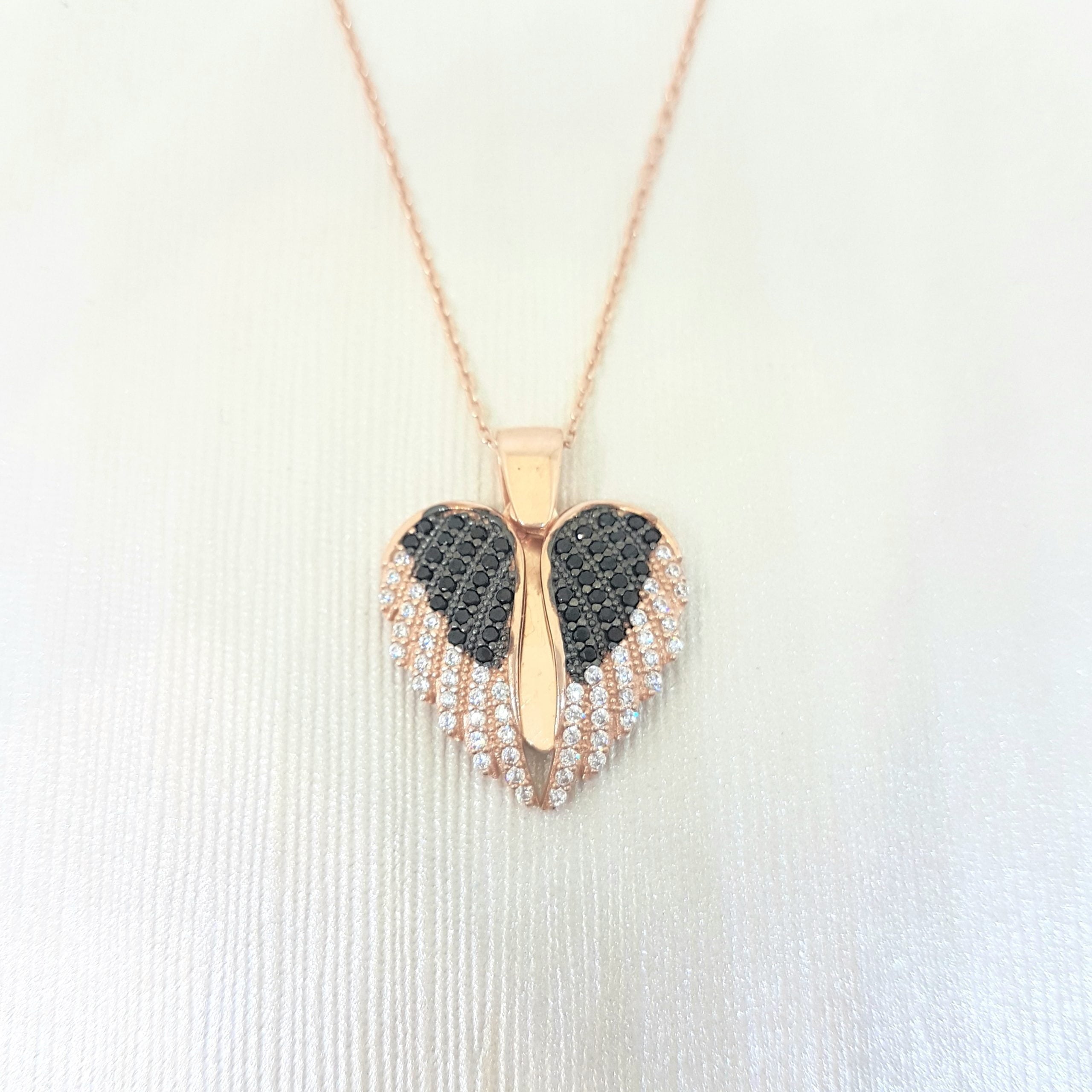 925 Sterling Silver Double Angel Wings Memorial Personalized Forever Remember Names Dates Charm Pendant Necklace Best Birthday Christmas Anniversary Graduation Gift for Women with Rose Plated Option